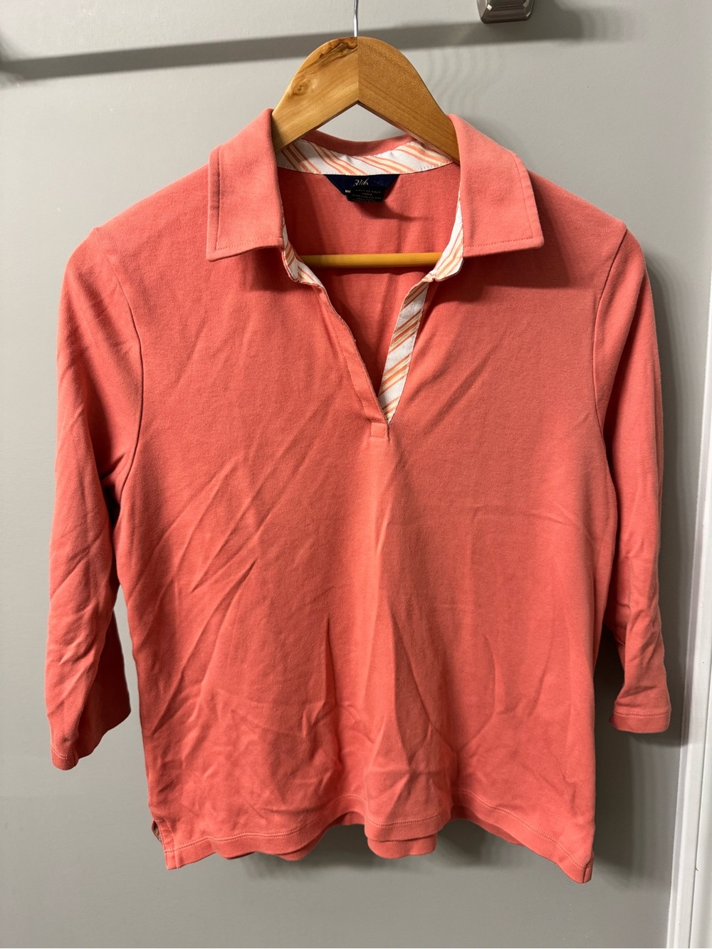 Brooks Brothers Coral Knit Polo with White-Striped Trim